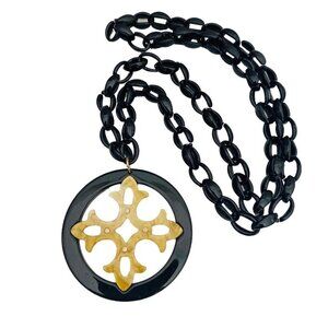Lucite Maltese Cross Round Pendant Necklace Lightweight